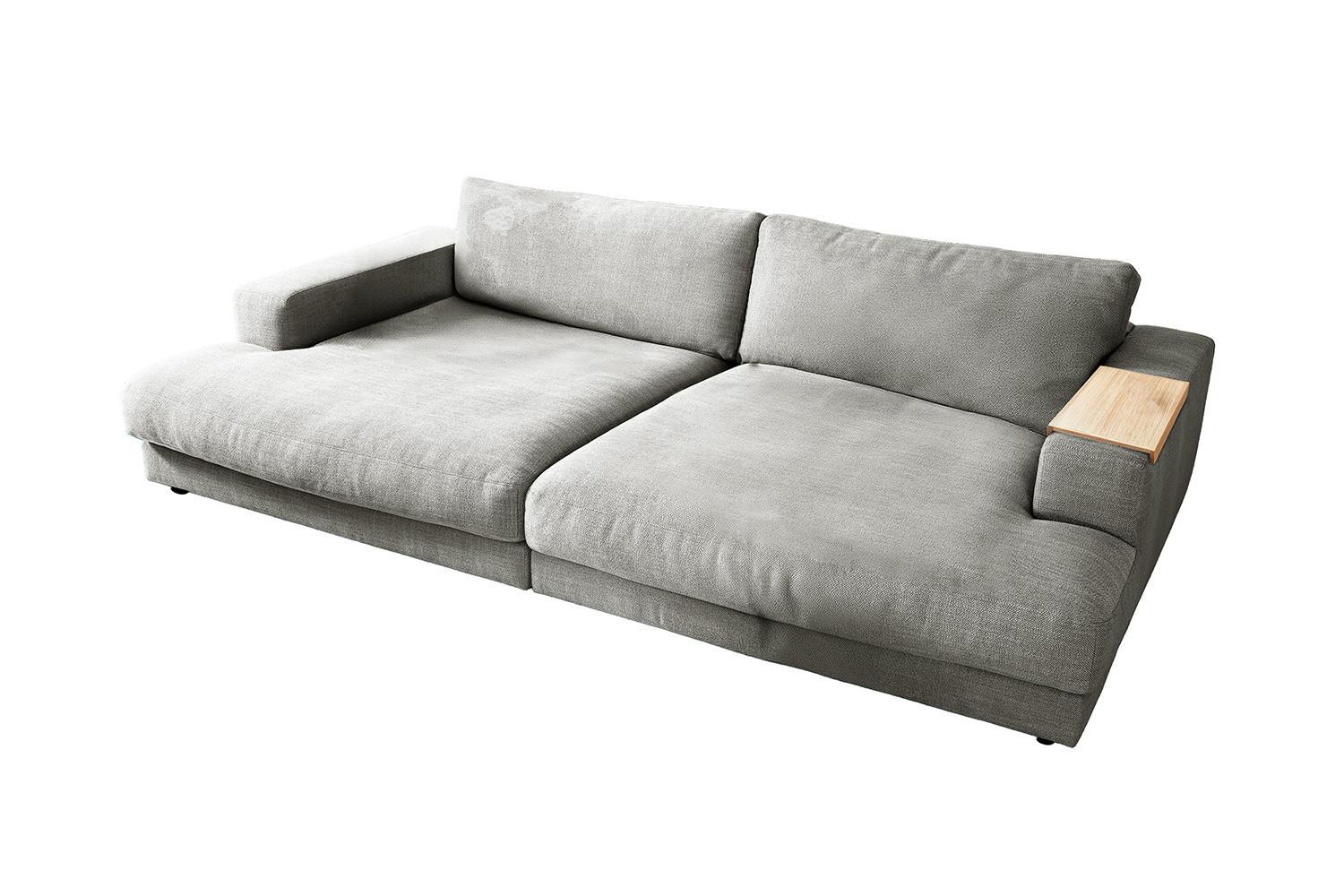 BIG SOFA XL MIT TABLETT MADELINE Silber Webstoff - Silberfarben/Schwarz, Kunststoff/Textil (290/85/190cm) - KAWOLA