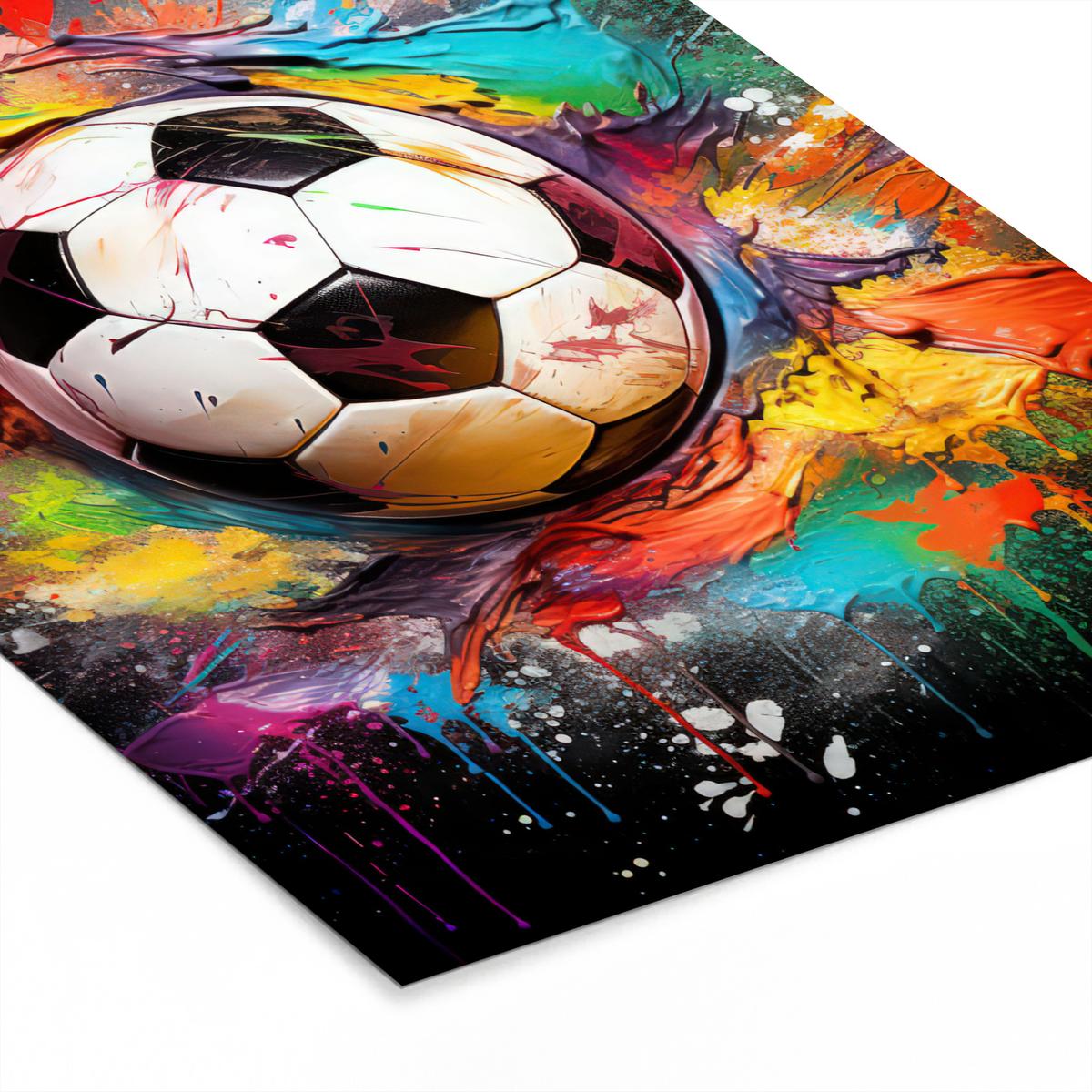 POSTER MIT RAHMEN Fußball - Farbe - Farben - Schwarz - Weiß Posterleiste 60x80 cm - Weiß, Papier (60/80cm) - MuchoWow