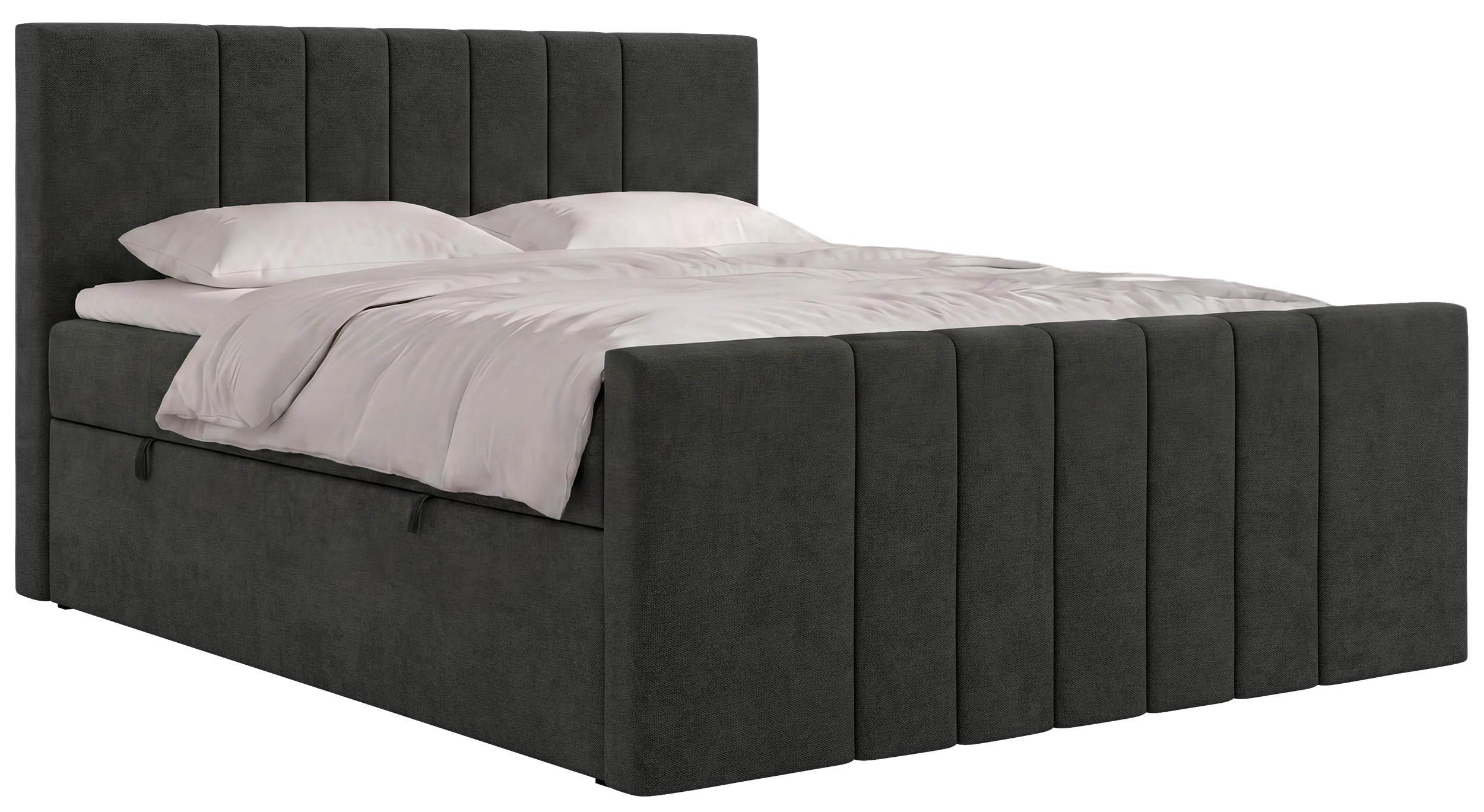 BOXBETT INERO DUO 140/200 - Dunkelgrau Stukture - Topper Visco - H4 - Dunkelgrau/Schwarz, Kunststoff/Textil (140/200cm) - MKS