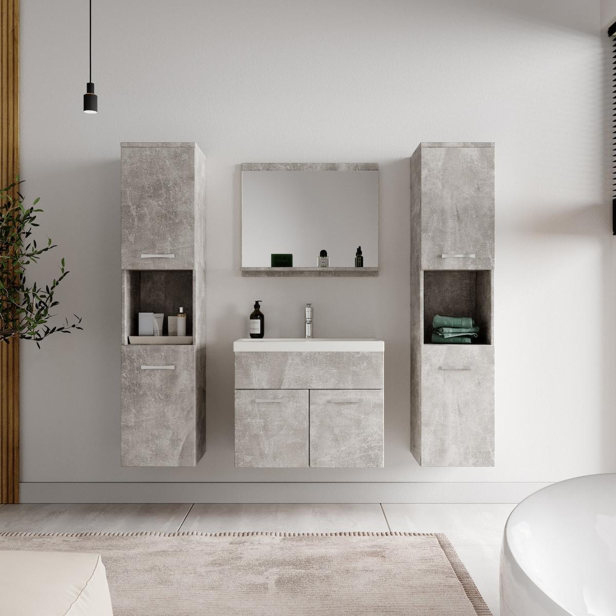 BADMÖBEL-SET Montreal 5 Teile Beton Grau - 60 x 35 x 51 cm - Grau, Holz (60/51/35cm) - Badplaats