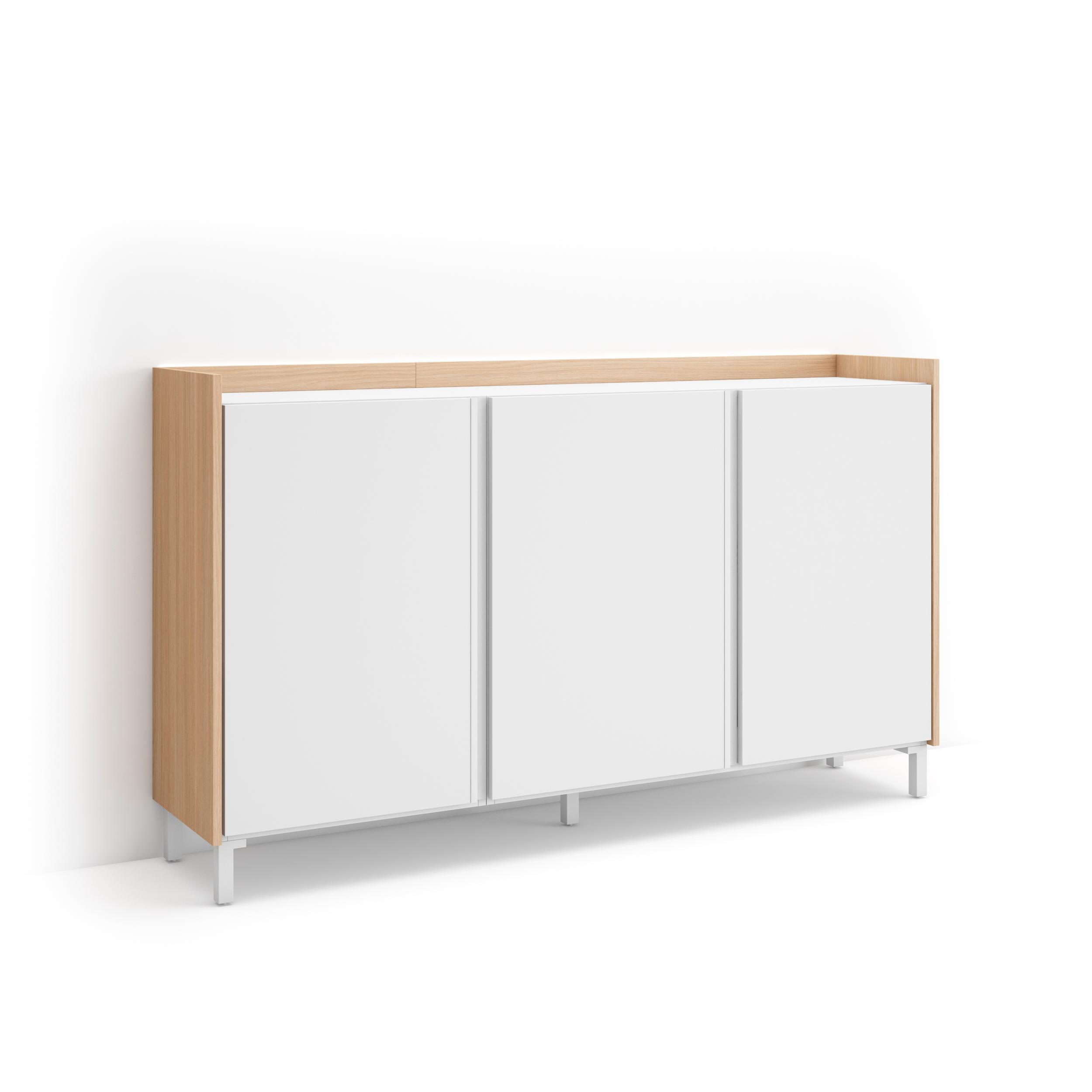 SIDEBOARD, Weiß und Eiche, 156/35/91cm, mit Beinen - Weiß, Holzwerkstoff (156/91/35cm) - Skraut Home