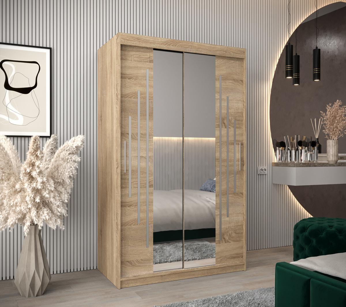 SCHWEBETÜRENSCHRANK 200/120/62 2-türig - Silberfarben/Sonoma Eiche, Holz/Kunststoff (120/200/62cm) - Abiks Möbel