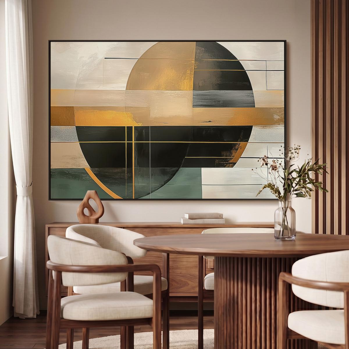 LEINWAND Bilder mit Rahmen - Abstrakt - Gold - Bronze - Grün - Formen - Modern - 120x80 - Multicolor, Textil (120/80cm) - MuchoWow