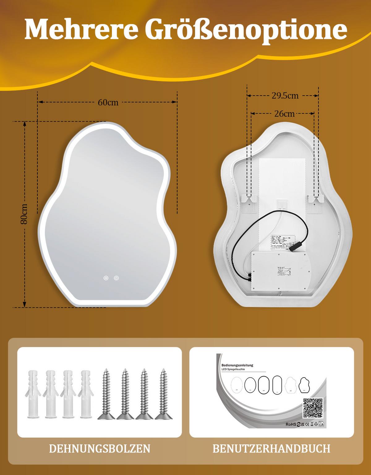 BADSPIEGEL mit Beleuchtung Jalen 3.4/60/80 cm - Weiß, Glas (60/80/3.4cm) - ZMH