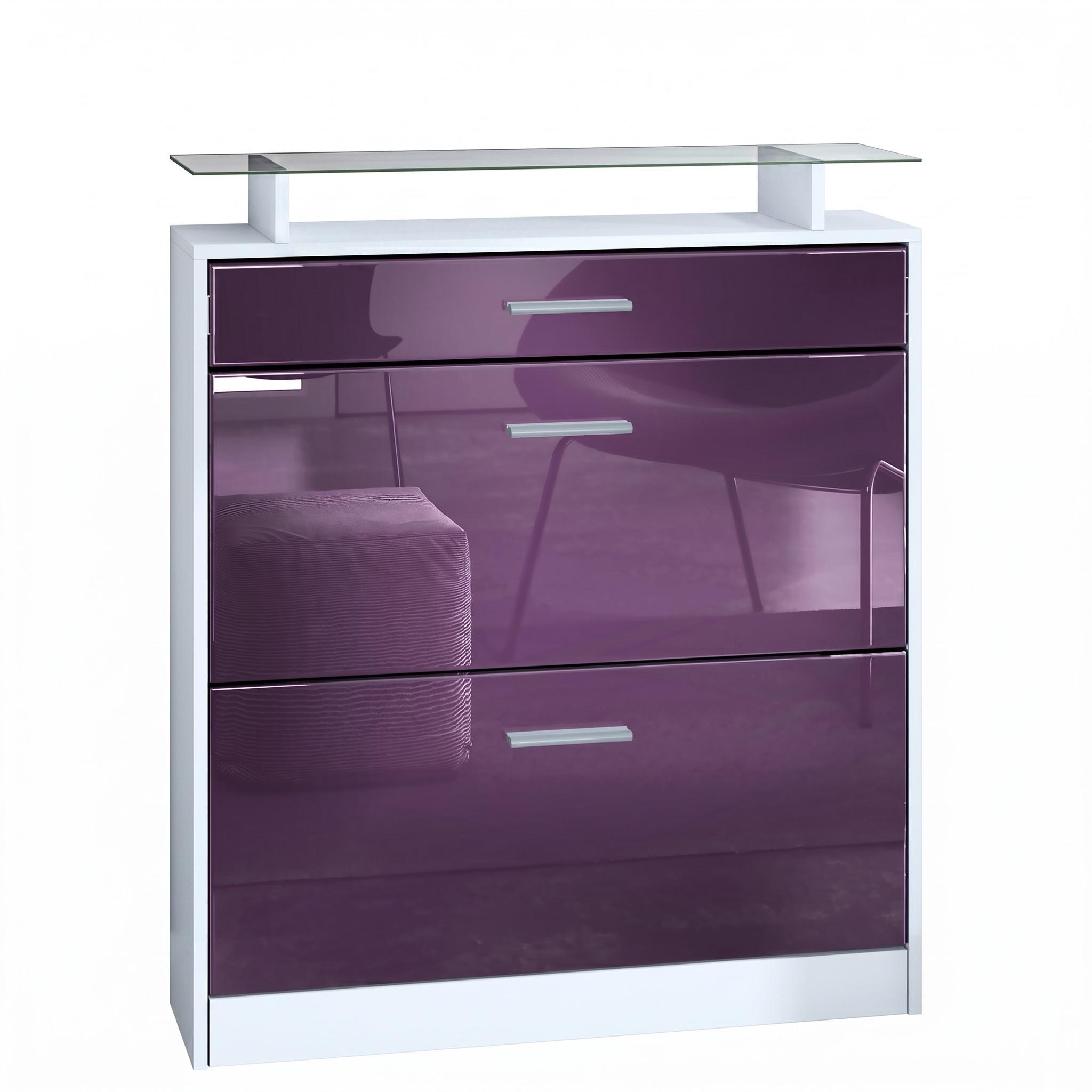 SCHUHSCHRANK Loret Front in Brombeer Hochglanz - Brombeere, Holzwerkstoff (89/104/23cm) - Vladon