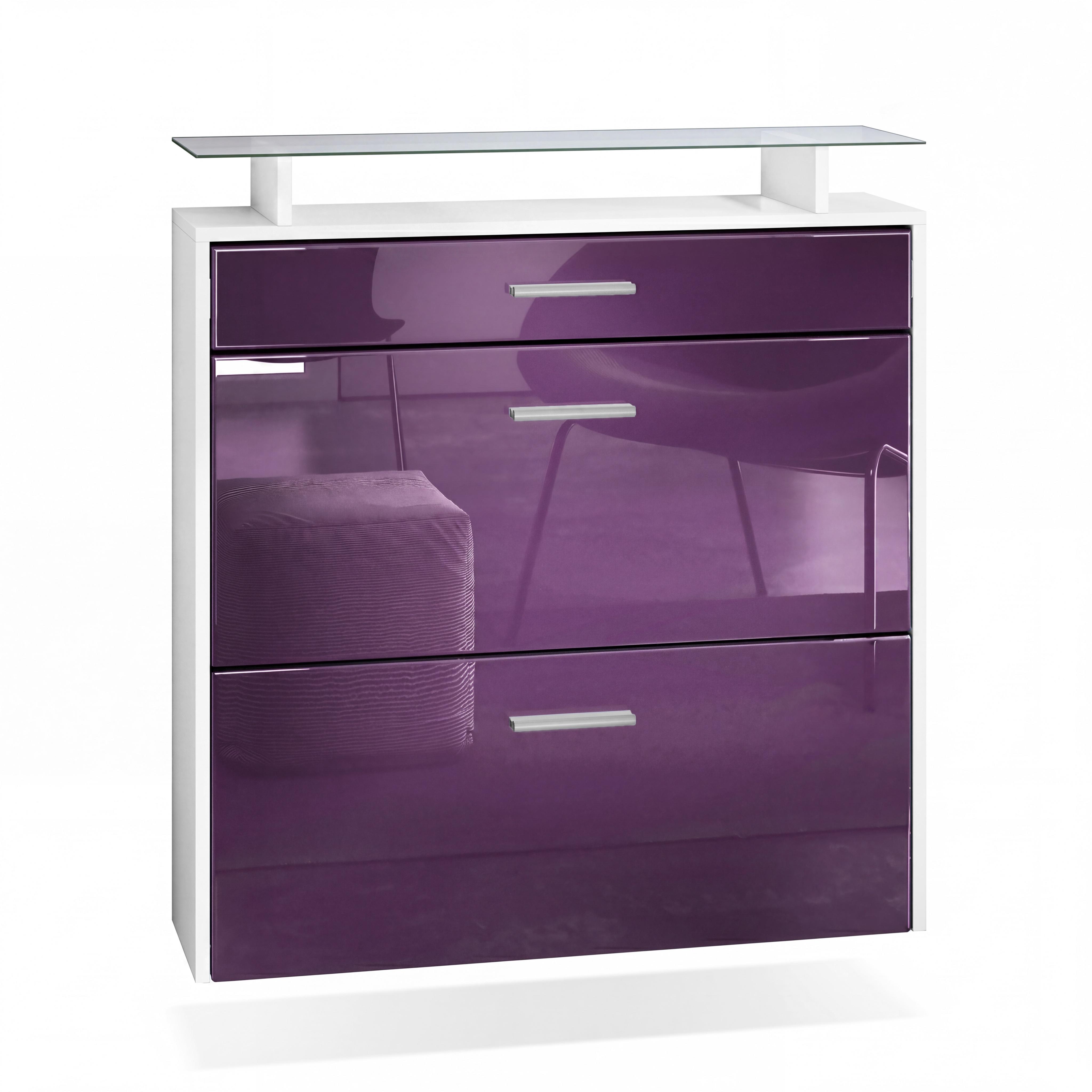 SCHUHSCHRANK Malea Front in Brombeer Hochglanz - Brombeere, Holzwerkstoff (89/96/23cm) - Vladon