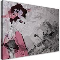 BILD AUF LEINWAND Japanische Geisha 100x70cm - Rosa, Textil (100/70cm) - Feeby