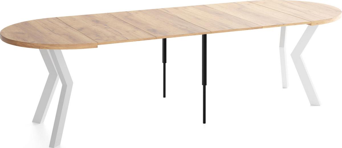 ESSTISCH Savio Weiß rund ausziehbar verlängerbar XXL, Eiche Braun 100-300/100/77 cm - Eiche Wotan/Weiß, Holz/Holzwerkstoff (100/300/77cm) - WFL GROUP