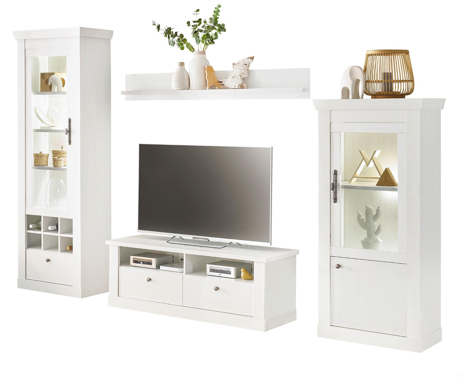 Furn.Design WOHNWAND weiß Pinie Landhaus, Wohnkombination 4-teilig, Soft-Close-Funktion online kaufen ➤ mömax