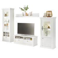 WOHNWAND weiß Pinie Landhaus, Wohnkombination 4-teilig, Soft-Close-Funktion - Weiß, Holzwerkstoff/Kunststoff (299/201/45cm) - Furn.Design