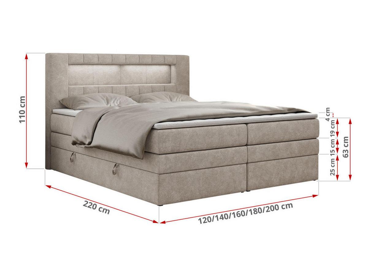 BOXSPRINGBETT GOLD-5 KING LED 200/200 Beige Struktur - H3 - Beige, Holz/Textil (200/200cm) - MKS