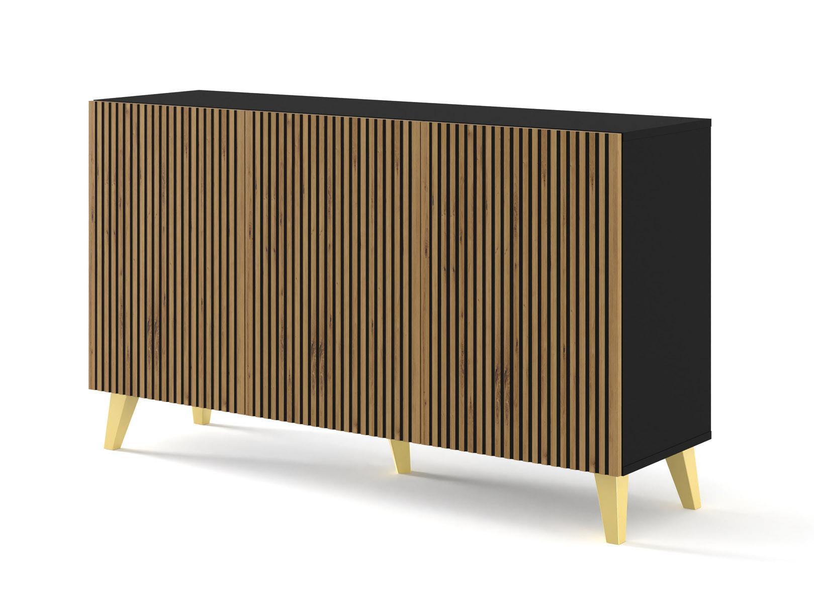 KOMMODE Schwarz, Artisan-Schwarz, Gold 150/87/42 - Schwarz, Holzwerkstoff (150/87/42cm) - RAUMHIRSCH FURNITURE