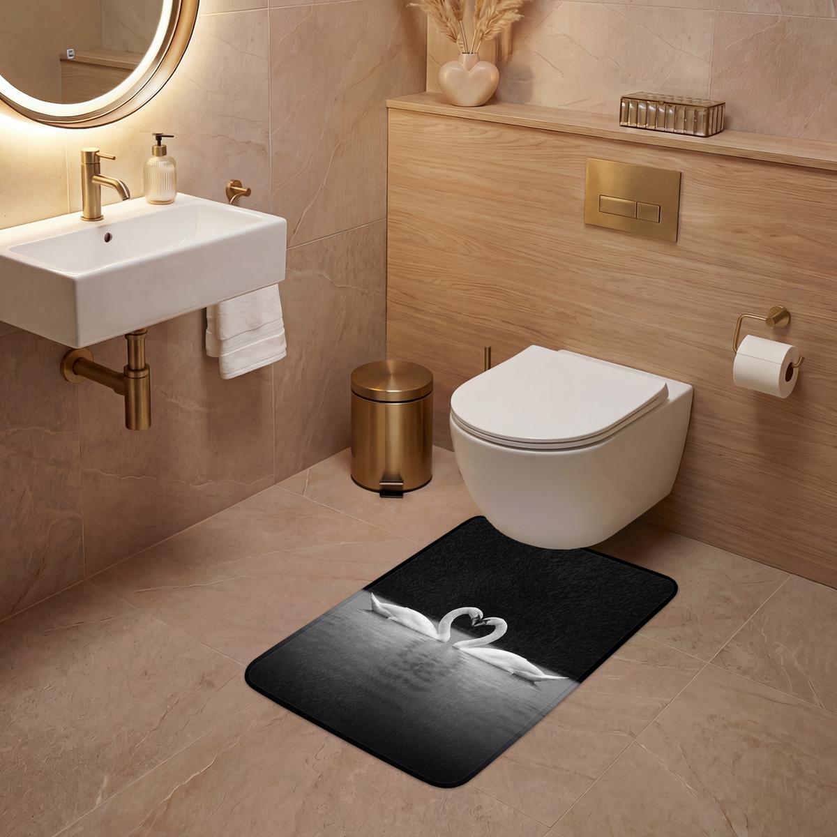 WC-VORLEGER Schwäne - Herz - Schwarz - Weiß WC Teppich 50x80 cm - Schwarz, Textil (50/1cm) - OnlyWow