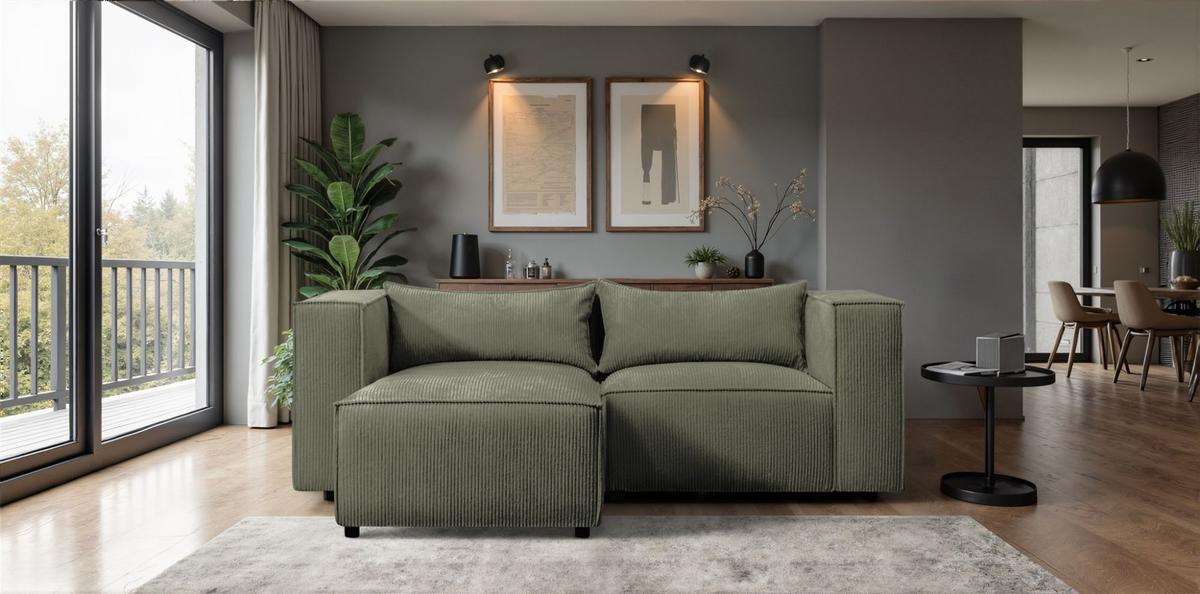 ECKSOFA Nevio Xs - Grün, Holzwerkstoff/Textil (185/210cm) - Fun Möbel