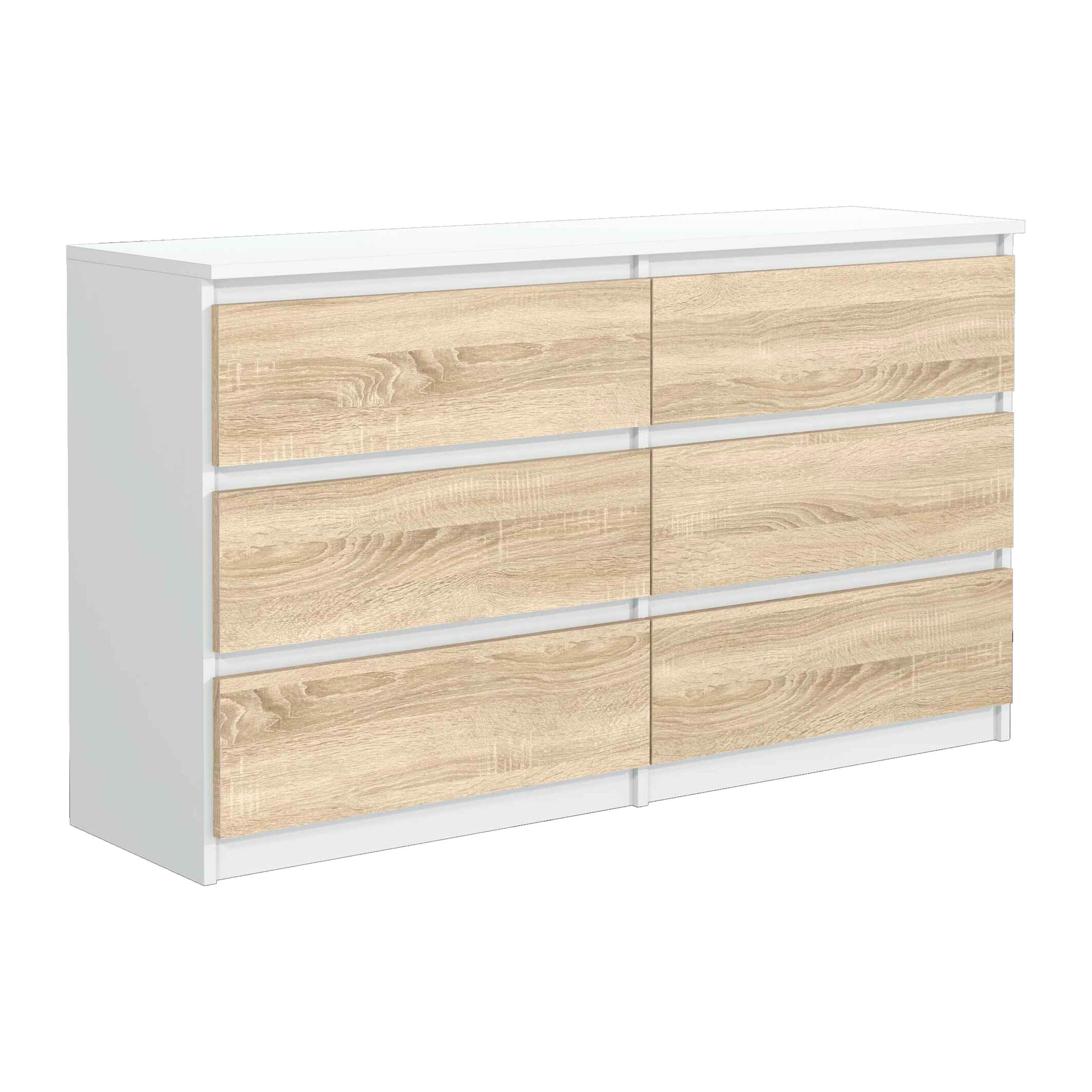 KOMMODE NUDO 120/78,5/39cm mit 6 Schubladen Türen Weiß - Weiß/Sonoma Eiche, Holzwerkstoff (120/78.5/39cm) - MASSENO