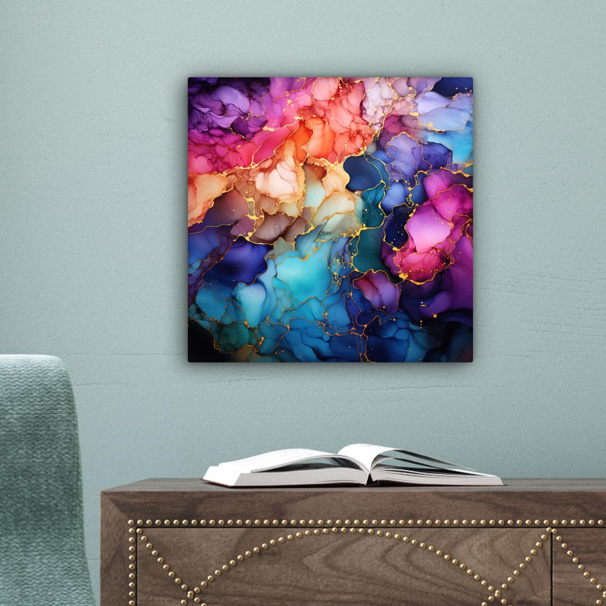 LEINWANDBILD Marmor - Bunt - Abstrakt Deko Wohnzimmer 20x20 cm - Multicolor, Textil (20/20cm) - MuchoWow
