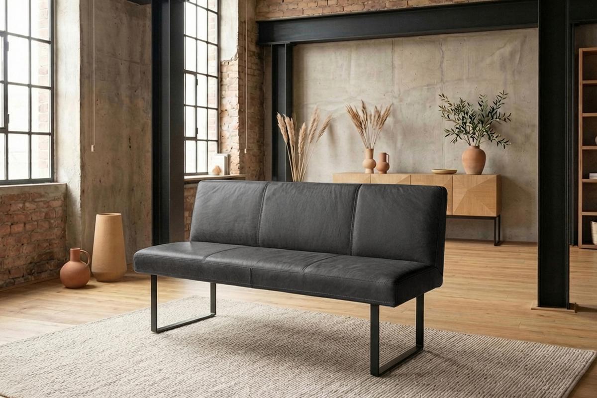 ESSZIMMERBANK ELEEN Schwarz Leder - Schwarz, Leder (143/85/69cm) - KAWOLA