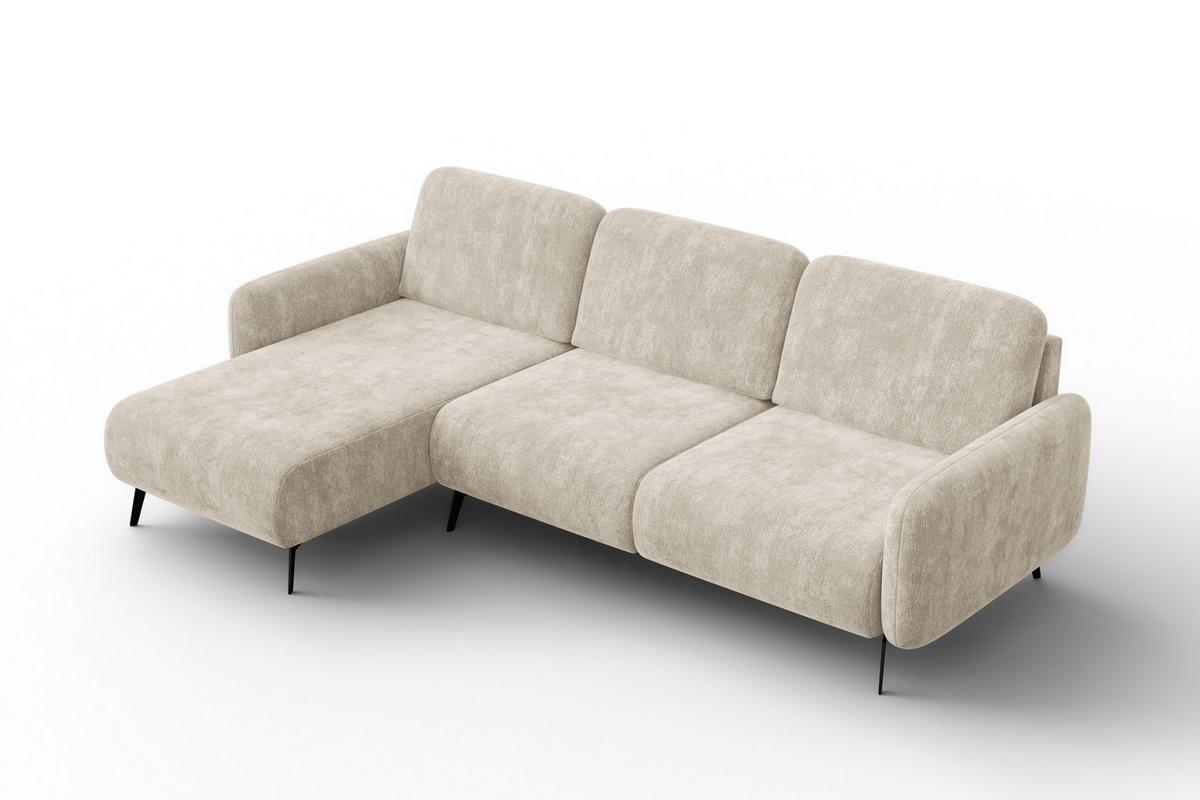 ECKSOFA FEBE 4-Sitzer LINKS, cremefarbener Chenille-Stoff - Creme/Schwarz, Holz/Textil (264/157cm) - Wozimo