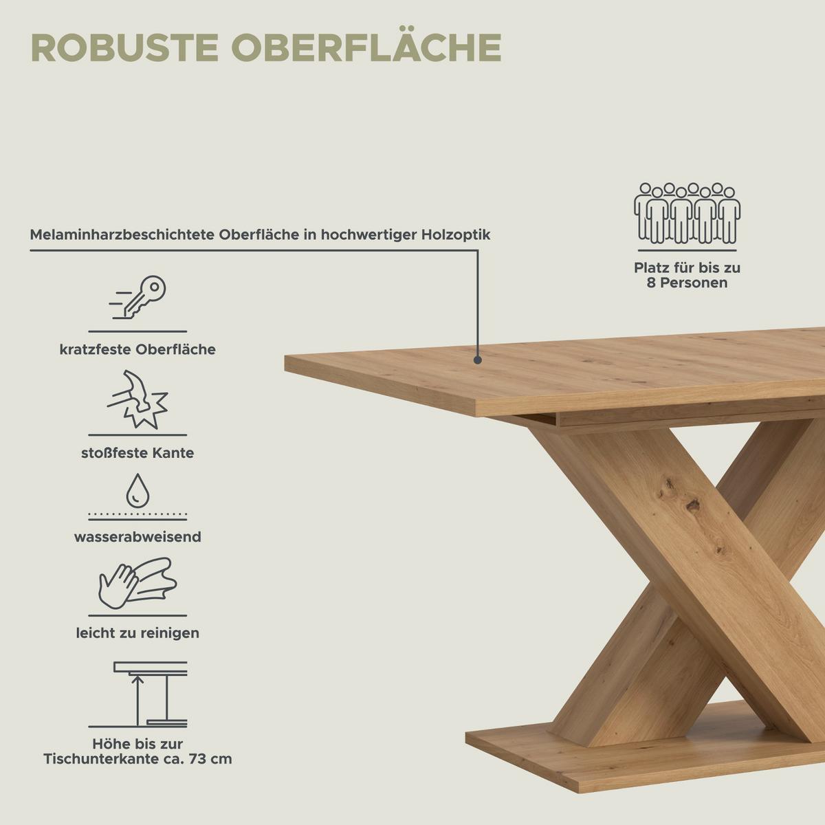 ESSTISCH Eiche Artisan, Küchentisch ausziehbar 150 - 190 cm - Eiche Artisan, Holzwerkstoff/Metall (150/90/76cm) - Inn.Furn