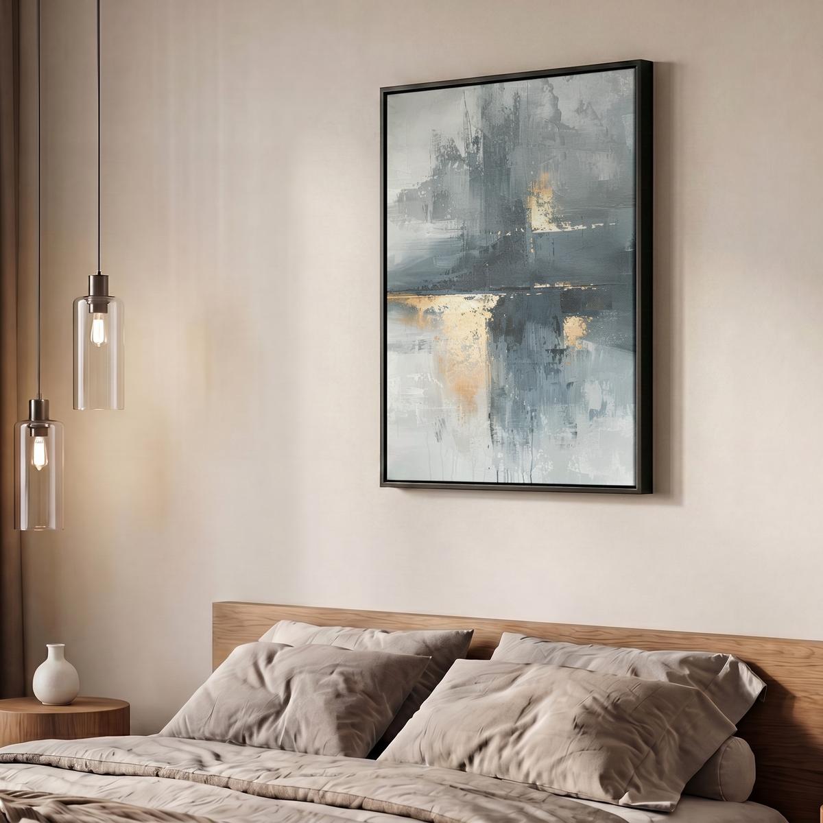 LEINWAND Bilder mit Rahmen - Kunst - Grau - Gold - Abstrakt - 60x80 - Dunkelgrau, Textil (60/80cm) - MuchoWow