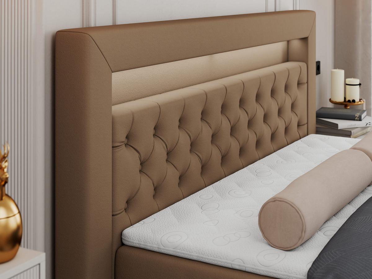 BOXBETT GOLD-6 LED 120/200 Braun Kunstleder - H3 - Braun, Holz/Textil (120/200cm) - MKS