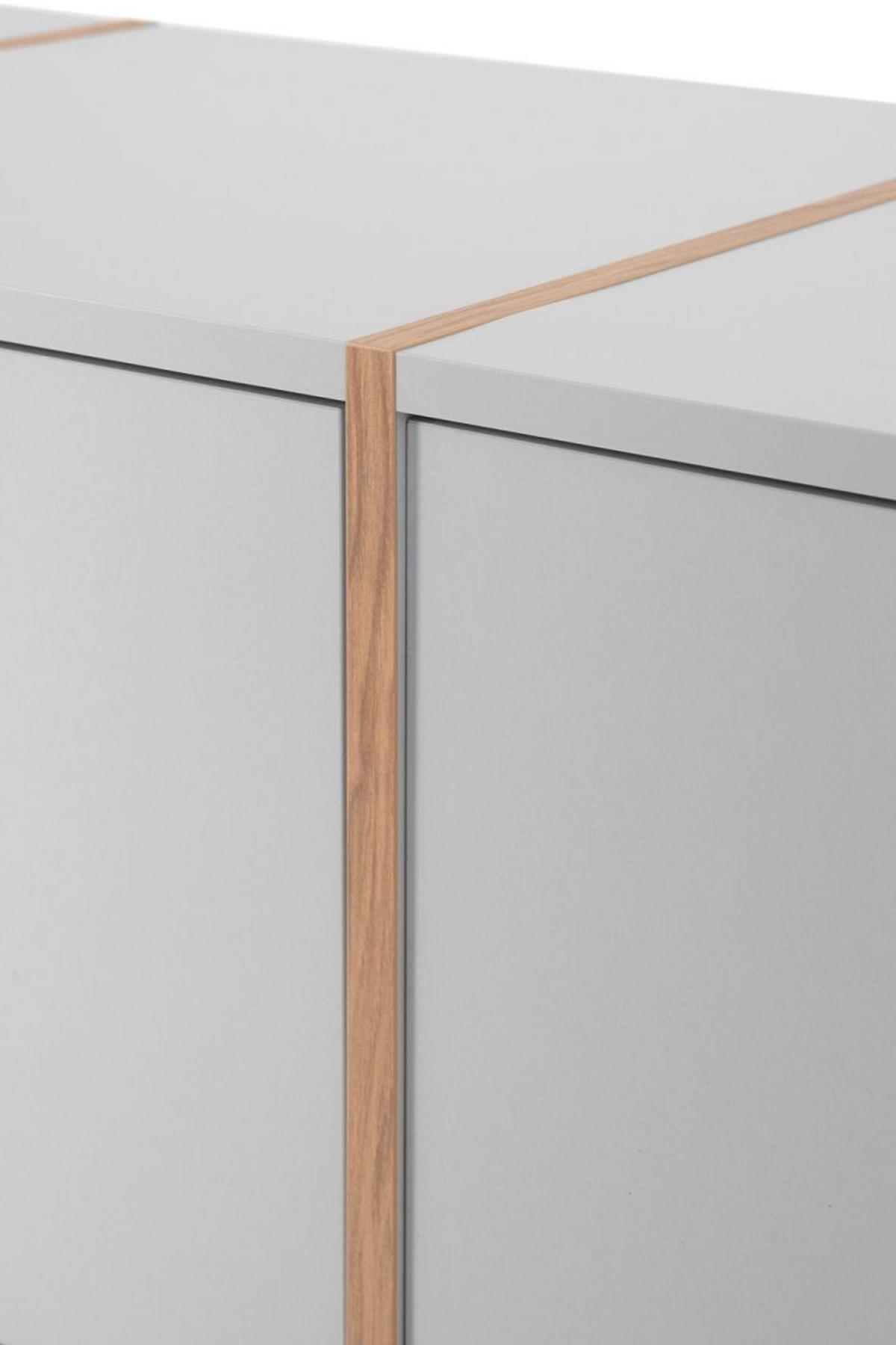 SIDEBOARD grau, Hickory Walnuss 204 cm, Kommode mit viel Stauraum - Walnussfarben/Hellgrau, Glas/Holzwerkstoff (204/94/40cm) - Furn.Design