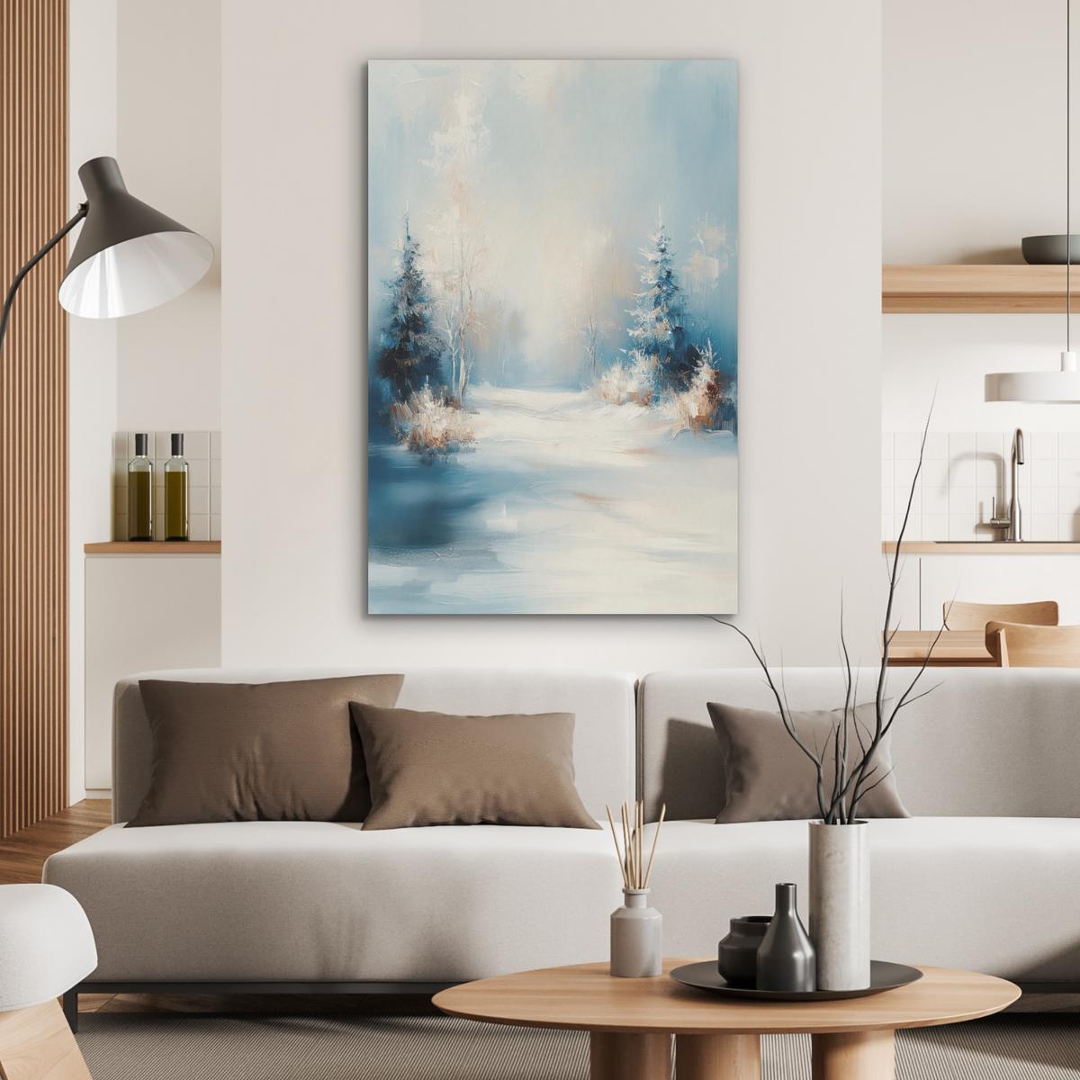 AKUSTIKBILD Wald - Winter - Natur - Abstrakt - Schnee Wanddeko 70x100 cm - Weiß, Kunststoff (70/100/0.9cm) - MuchoWow