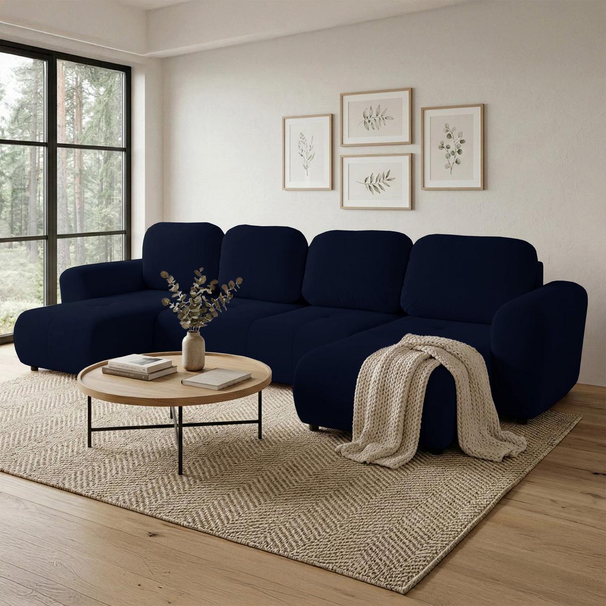 WOHNLANDSCHAFT Olido marineblauer Samt - Schwarz/Dunkelblau, Kunststoff/Textil (315/82/150cm) - Selsey