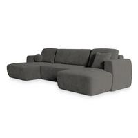 WOHNLANDSCHAFT SENTUM K Grau Plüsch-Stoff mit Schlaffunktion - Schwarz/Grau, Holz/Kunststoff (330/90/148cm) - MASSENO