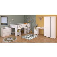 KINDERZIMMER Set 4-teilig, Hochbett 90x200 Kommode Schreibtisch und Kleiderschrank - Weiß, Holzwerkstoff (203/182/132cm) - Parisot Meuble