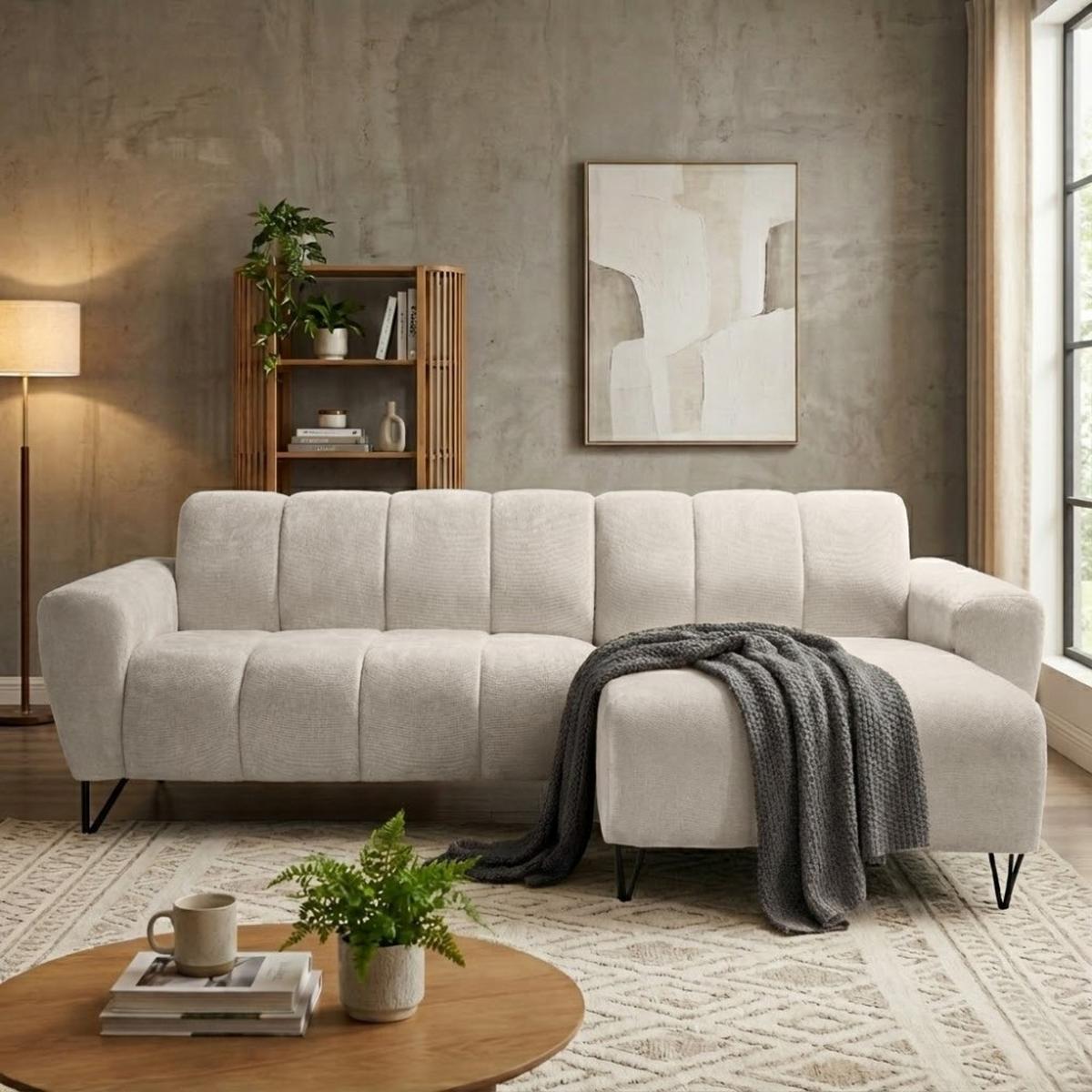 ECKSOFA Volare Mini ohne Schlaffunktion beige rechts, Storm-Stoff - Beige/Schwarz, Textil/Metall (256/165cm) - Beautysofa
