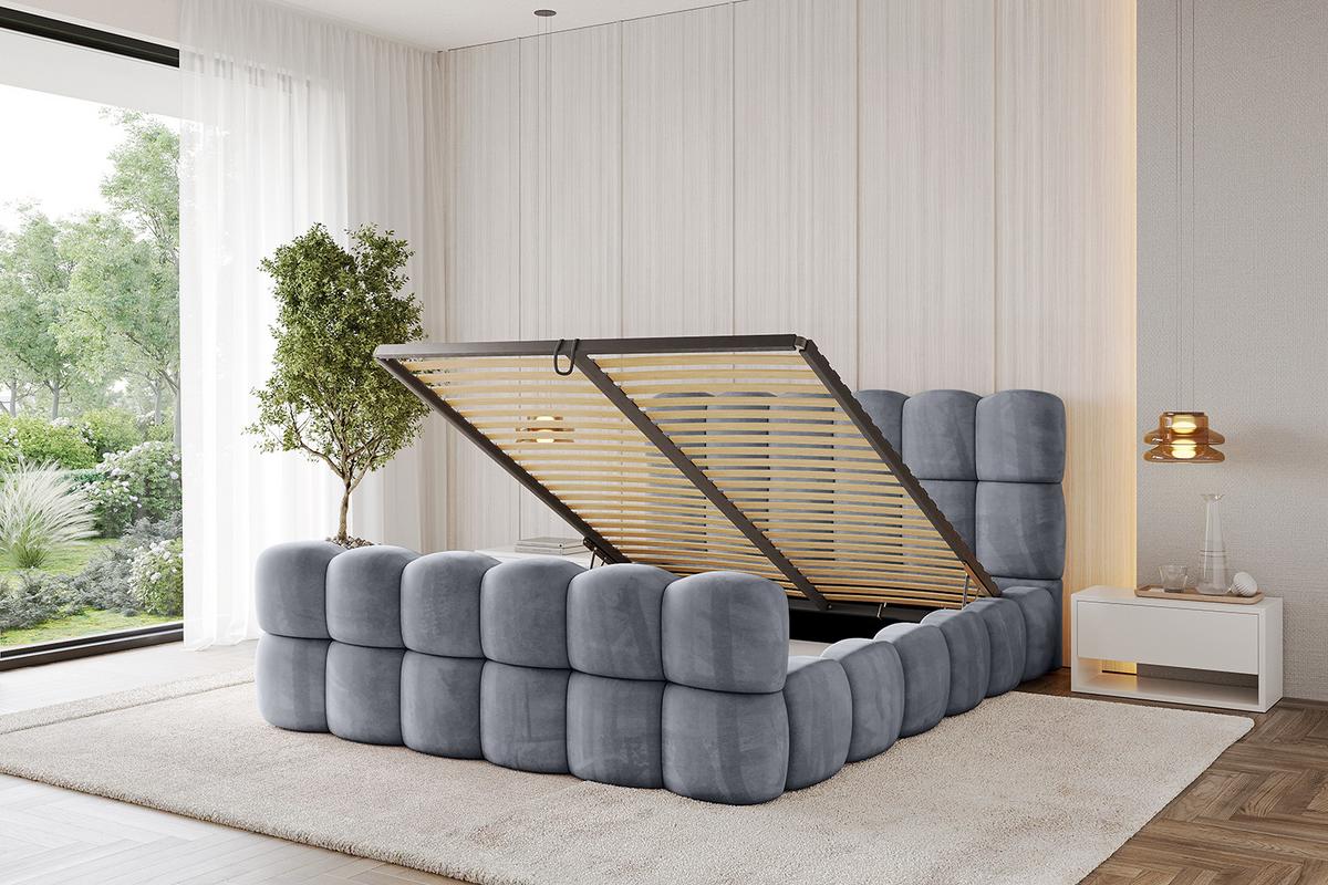 POLSTERBETT mit Bettkasten, Fußteil und Lattenrost, Bett mit Matratze H3/H4 - LEYA-Z 200x200 Grau - Grau, Holzwerkstoff/Textil (200/200cm) - ALTDECOR