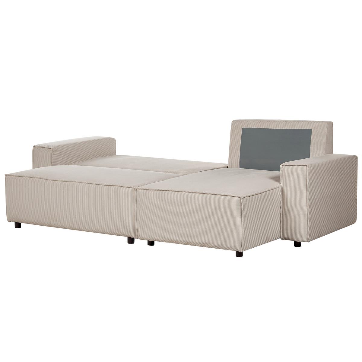 2-SITZER-ECKSOFA Cord beige rechtsseitig mit Schlaffunktion Abacka - Beige/Schwarz, Textil (247/147cm) - Beliani