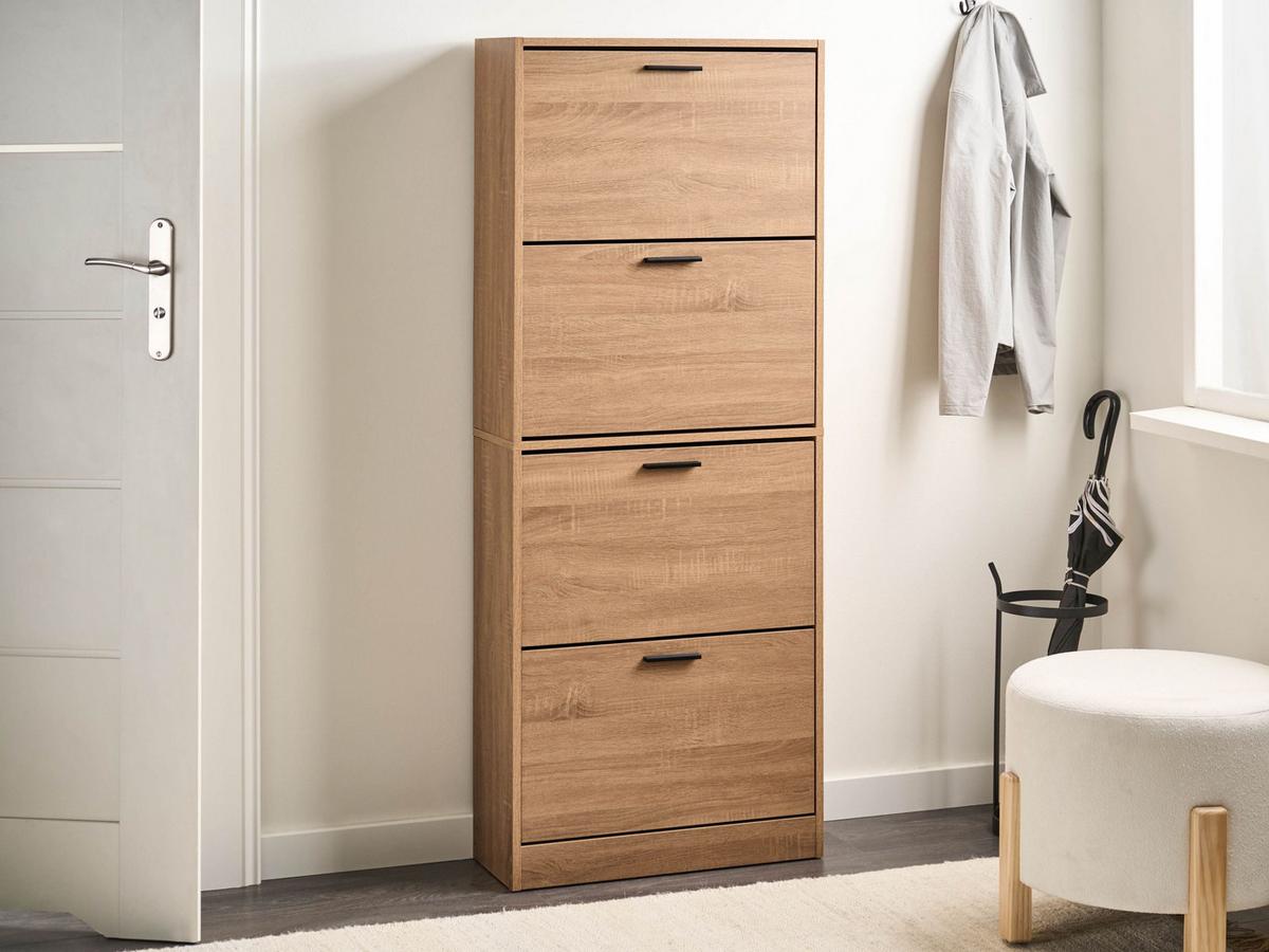 SCHUHSCHRANK Hellbraun Bowral - Hellbraun/Schwarz, Holzwerkstoff (60/150/24cm) - Beliani