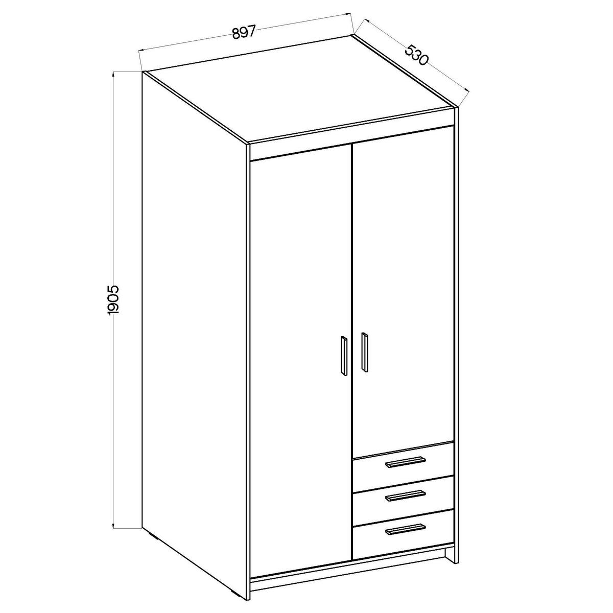DREHTÜRENSCHRANK ELENORA 89,7/190,5/53cm 2-türig Weiß - Weiß, Holzwerkstoff (89.7/190.5/53cm) - MASSENO