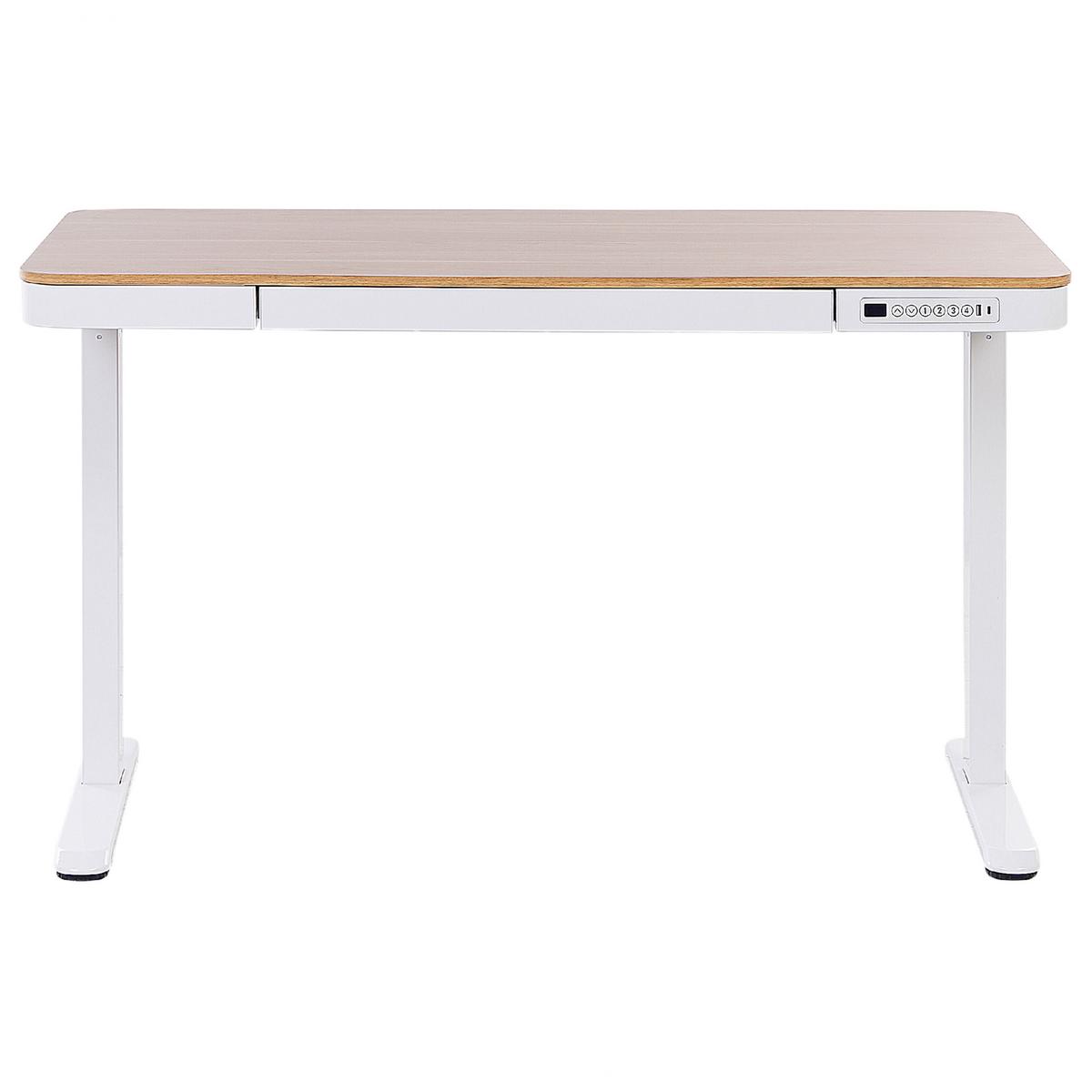 SCHREIBTISCH 120x60 cm elektrisch Weiß/Heller Holzfarbton Kenly - Hellbraun/Weiß, Holzwerkstoff (60/120/72cm) - Beliani