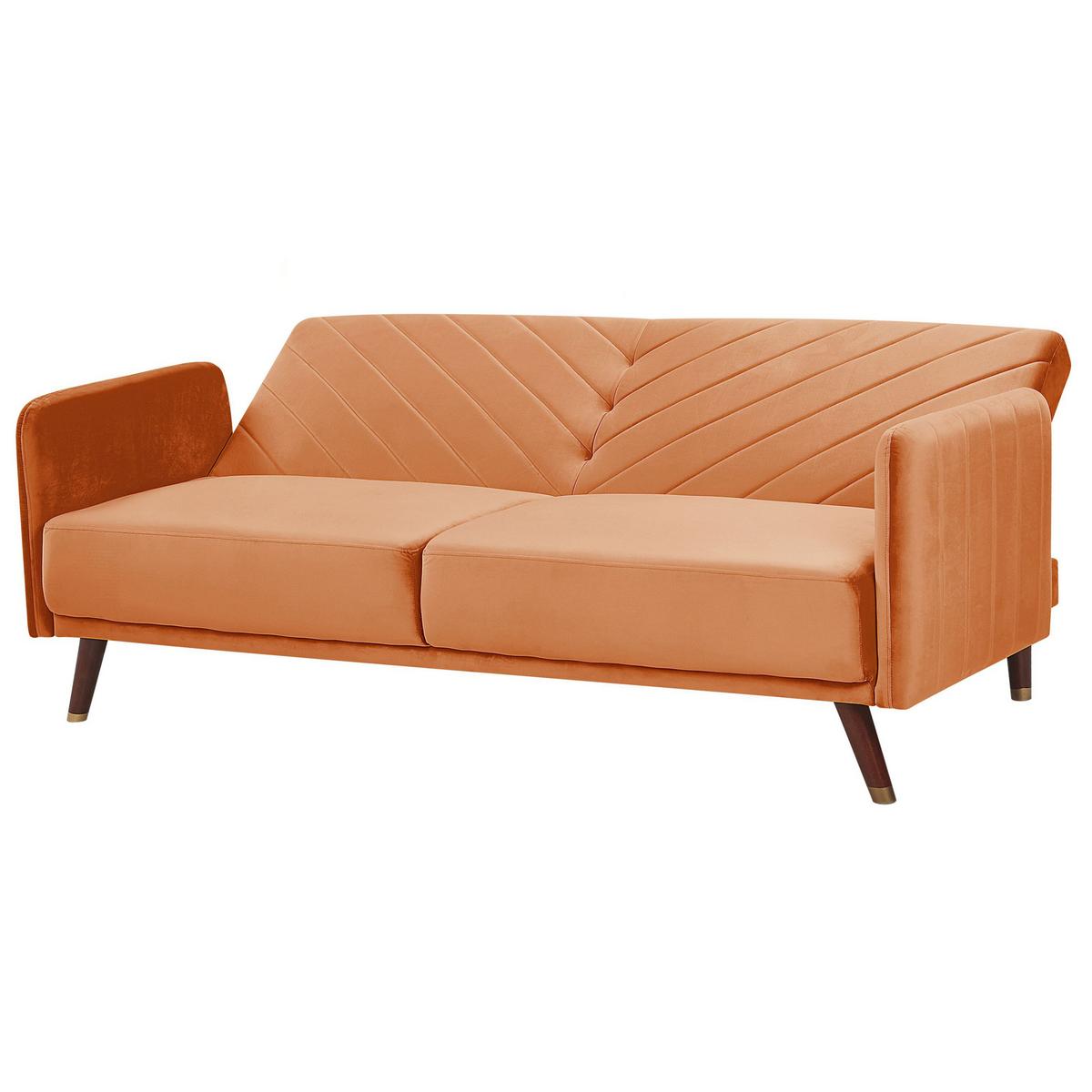 3-SITZER-SCHLAFSOFA Samtstoff Orange Senja - Orange, Textil (200/87/95cm) - Beliani