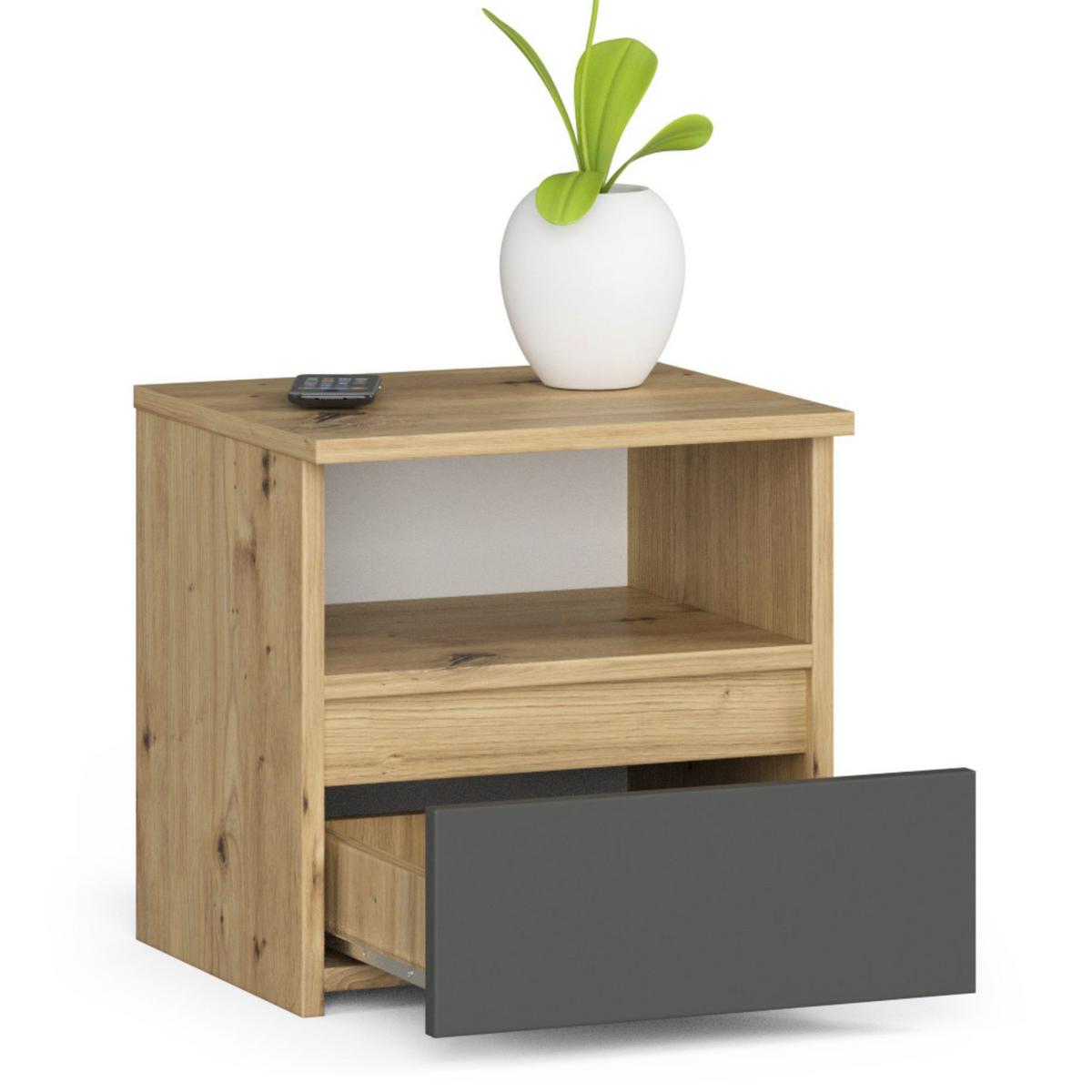 NACHTTISCH Eiche Artisan, Graphit Grau 40/40/35 - Eiche Artisan, Holzwerkstoff (40/40/35cm) - RAUMHIRSCH FURNITURE