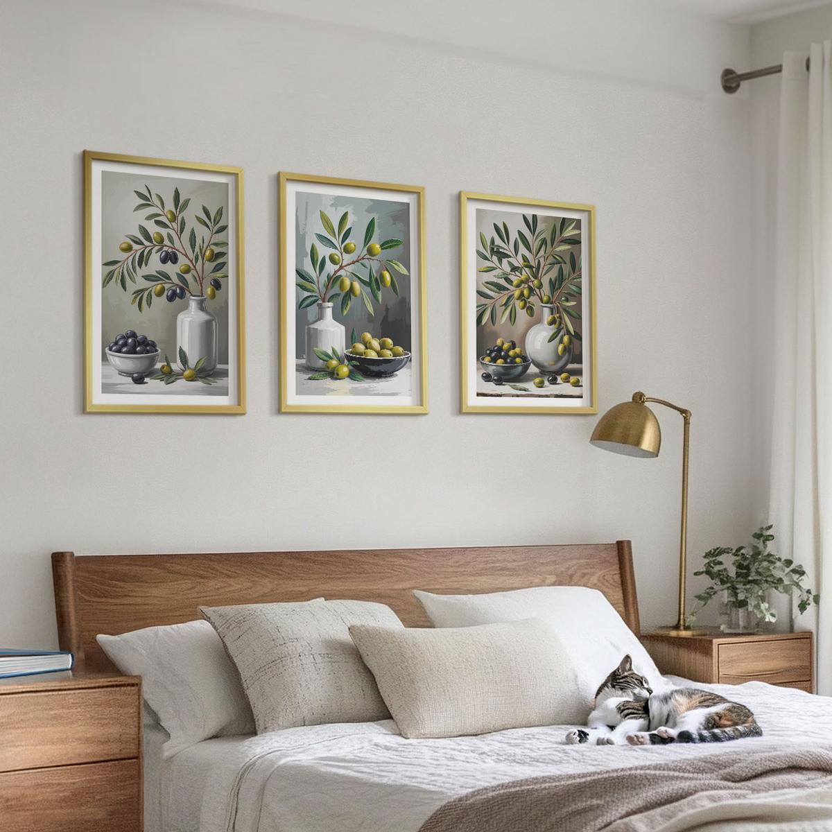 BILDER SET 3er Set - 40x60 cm Goldrahmen - Keramik olivgrau - Goldfarben, Kunststoff (40/60cm) - TULUP