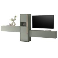 WOHNWAND 3-teilig in Salbei grün, Barista Eiche 350, Komplett-Set mit viel Stauraum - Salbeigrün/Eichefarben, Glas/Holzwerkstoff (350/155/40cm) - Furn.Design