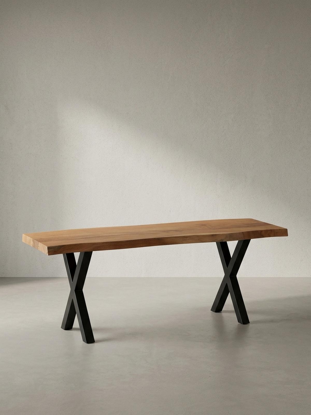 SITZBANK – Akazie/Massivholz/Metall, 120x40x45,5 cm, Baumkante, ohne Lehne - Schwarz/Braun, Holz/Metall (120/46/40cm) - KADIMA DESIGN
