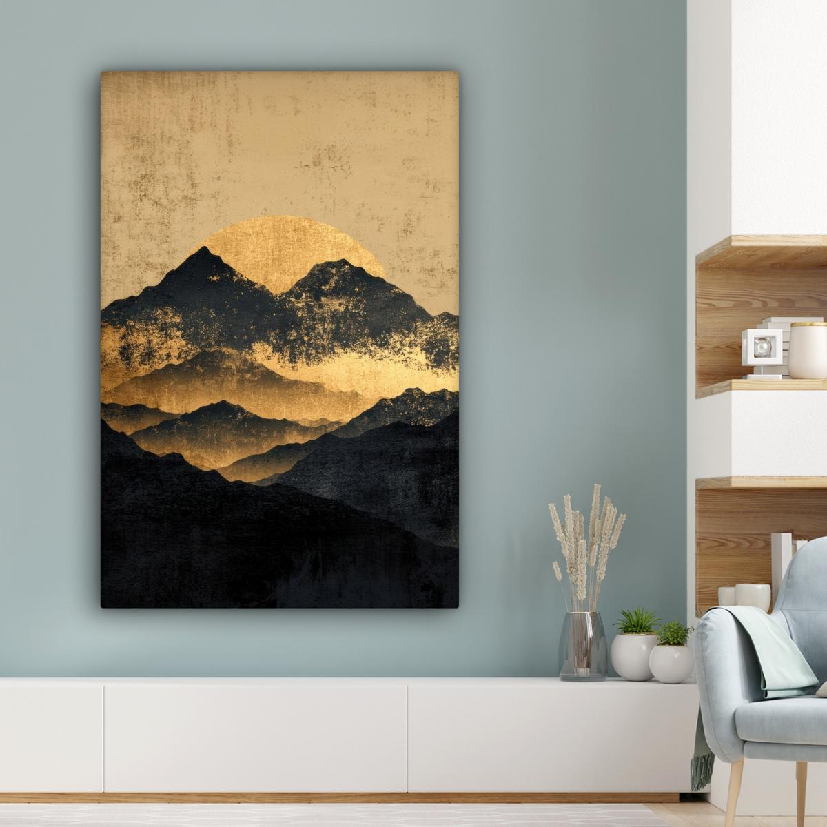 LEINWANDBILD Goldene Berge bei Mondschein Deko Groß 90x140 cm - Goldfarben, Textil (90/140cm) - MuchoWow