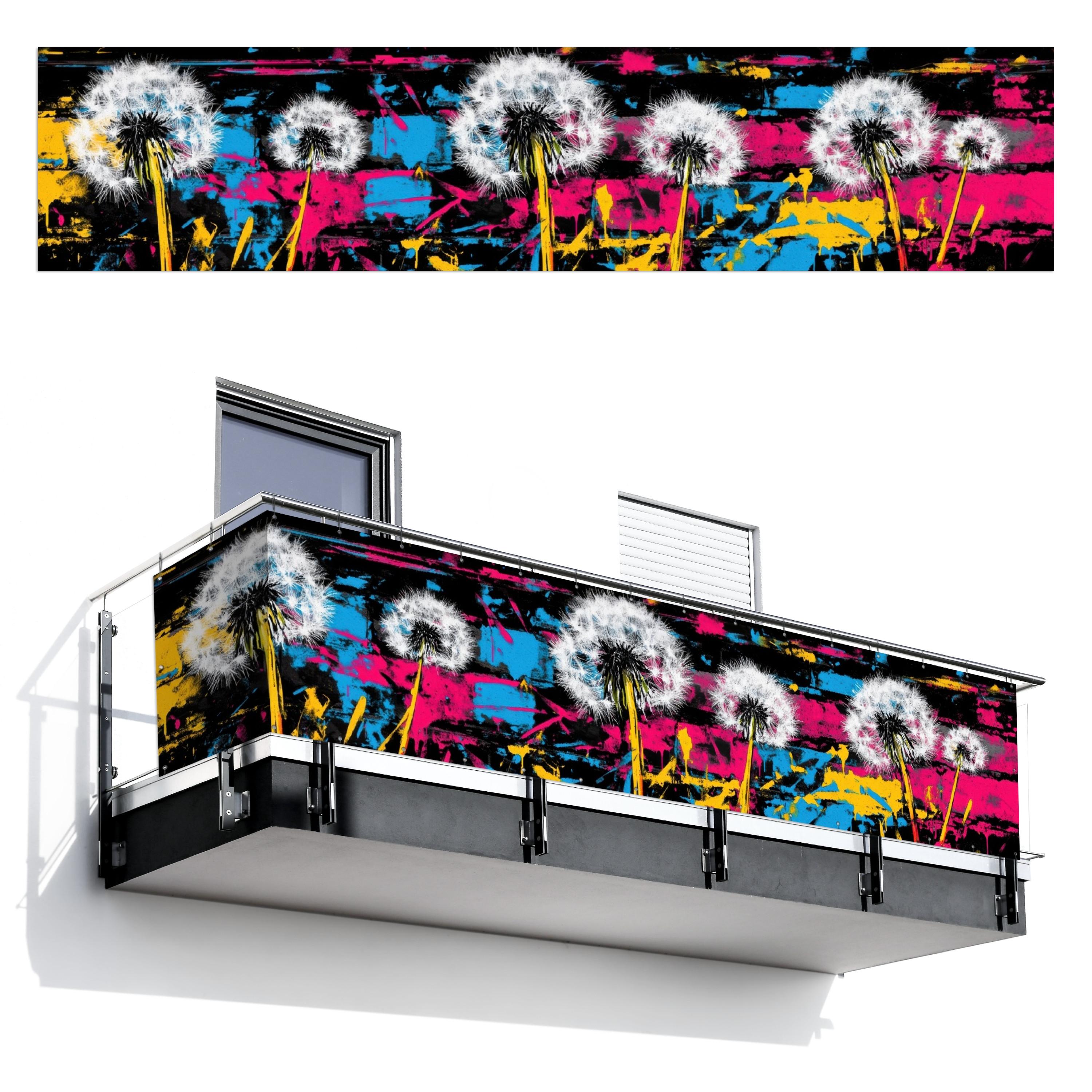BALKON-SICHTSCHUTZ Straßenkunst - Bunt - Wand Deko XXL 500x110 cm - Schwarz, Kunststoff (500/110cm) - MuchoWow