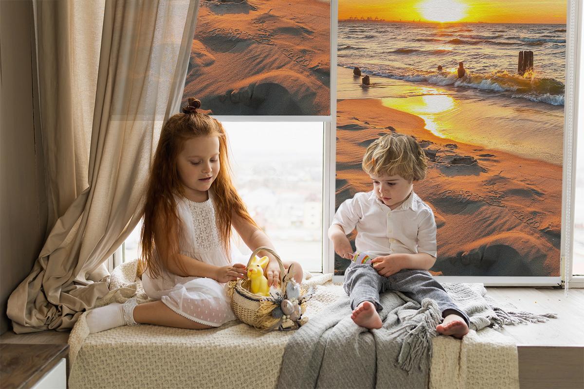 INNENROLLO - Fensterrollo - Rollo - 80x180 cm - Sonnenuntergang - Hellblau, Kunststoff (80/180/0.5cm) - TULUP