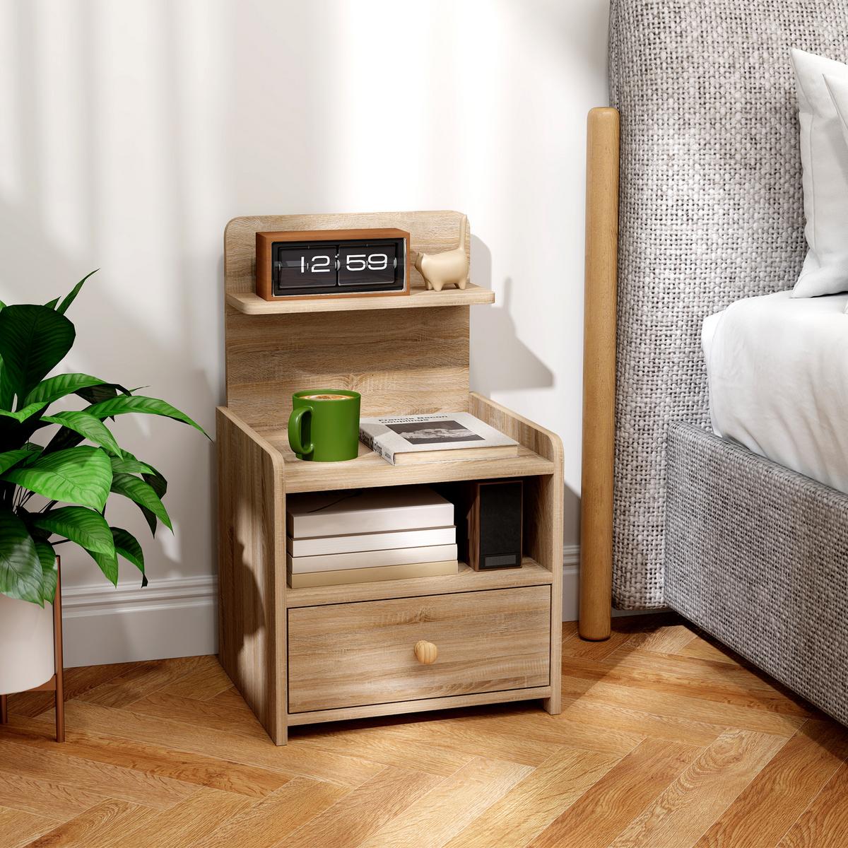 NACHTTISCH mit Schublade, Beistelltisch, Nachtschrank mit offenen Ablage Natur - Naturfarben, Holzwerkstoff (35/66/40cm) - HOMCOM