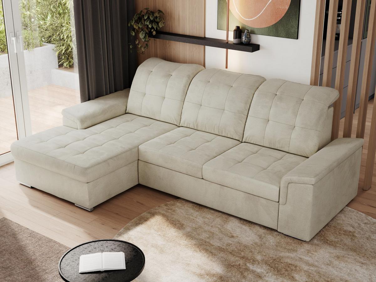 ECKSOFA MADRITO L - Beige Velorus - Links - Beige/Silberfarben, Textil/Metall (160/256cm)
