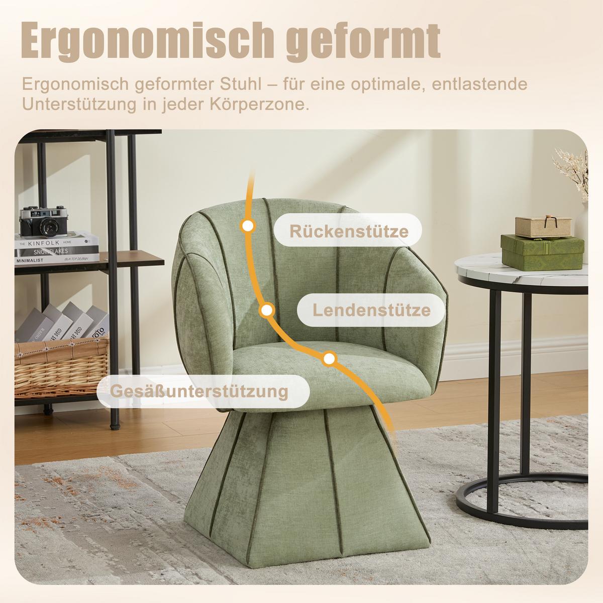 DREHSTUHL 360° Chenille Ergonomischer Sessel Wohnzimmer & Schlafzimmer - Olivgrün, Textil (56/74.5/54cm) - Urban Meuble