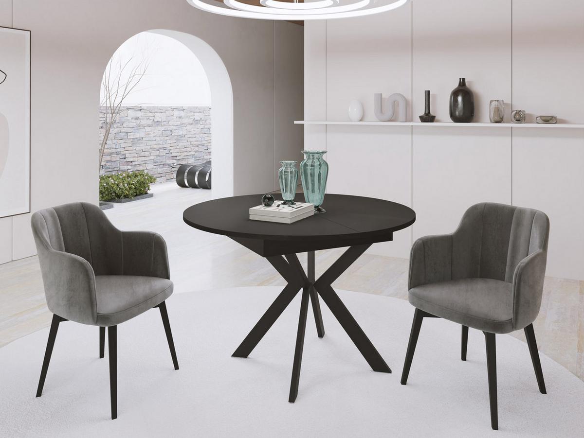 ESSTISCH Lily runder ausziehbarer, Schwarz 100-140/100/76 cm - Schwarz, Holzwerkstoff/Metall (100/100/76cm) - WFL GROUP