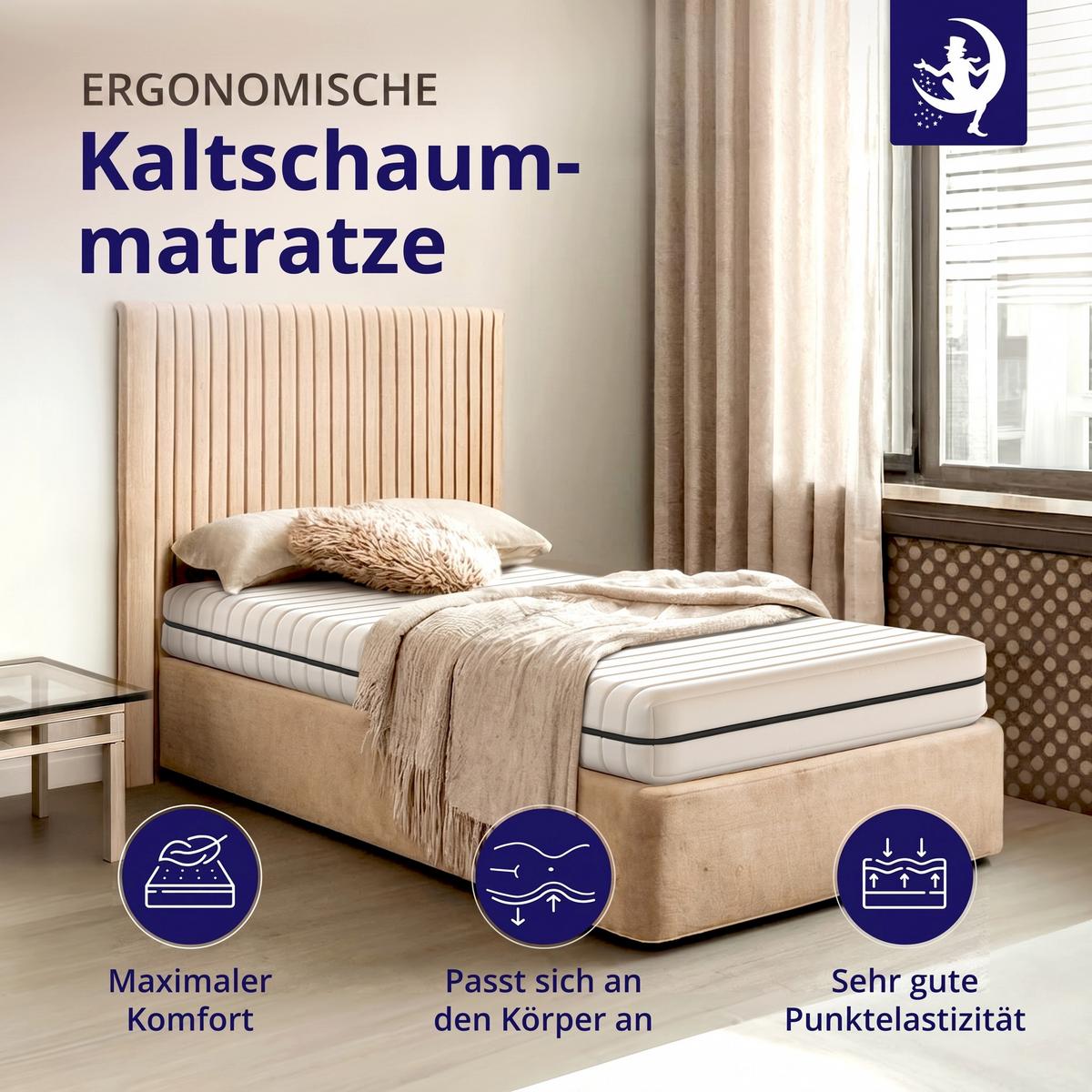 KALTSCHAUMMATRATZE 100x200 cm – ergonomische 7-Zonen Matratze H2 & H3 – 18 cm Höhe - Weiß, Textil (100/200cm) - Mister Sandman