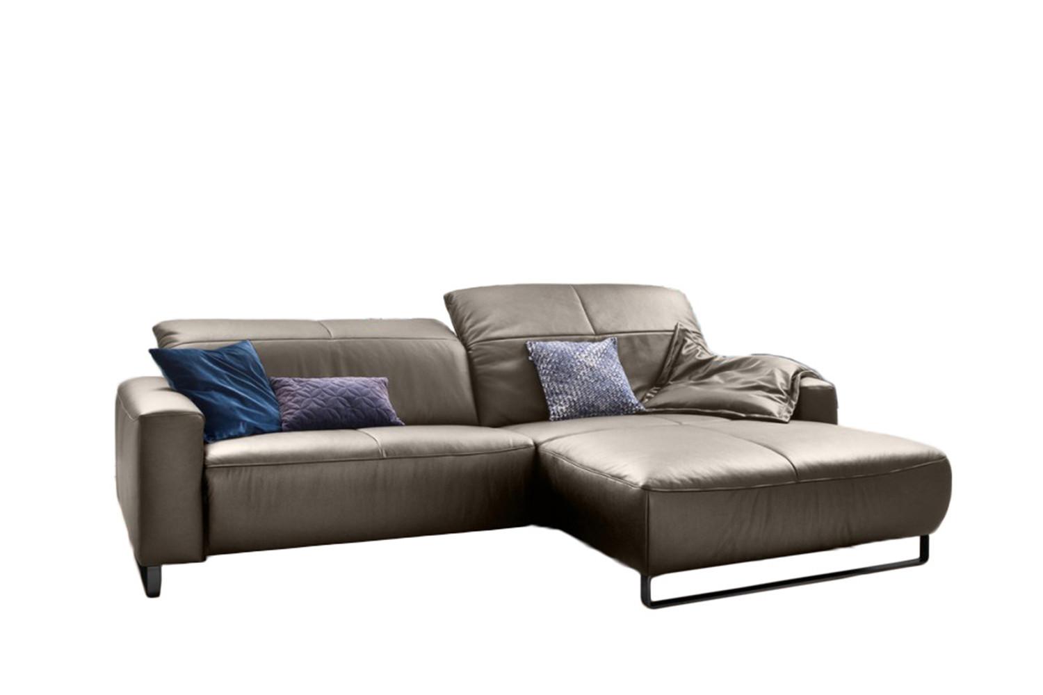 ECKSOFA MIT SITZTIEFENVERSTELLUNG YORK Lavagrau Leder Relaxfunktion - Greige/Schwarz, Leder (284/180cm) - KAWOLA